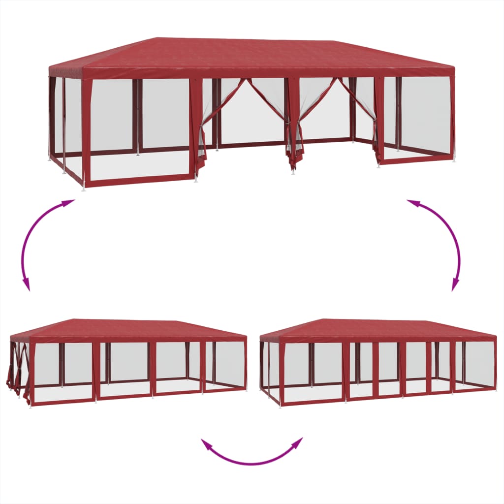 Tenda p/ festas c/ 12 paredes laterais malha 8x4m PEAD vermelho