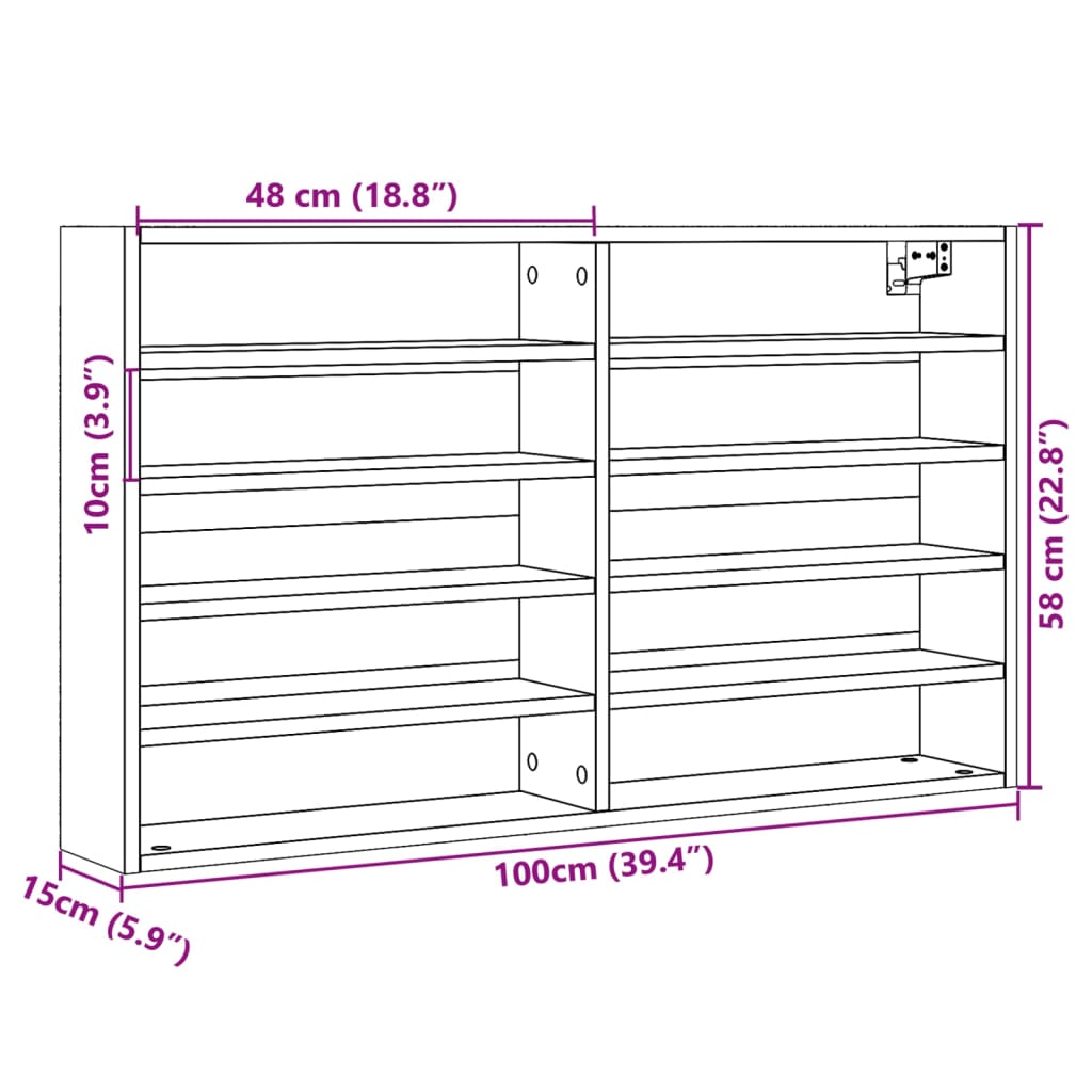 Armário vitrine 100x15x58 cm derivados de madeira cinza cimento