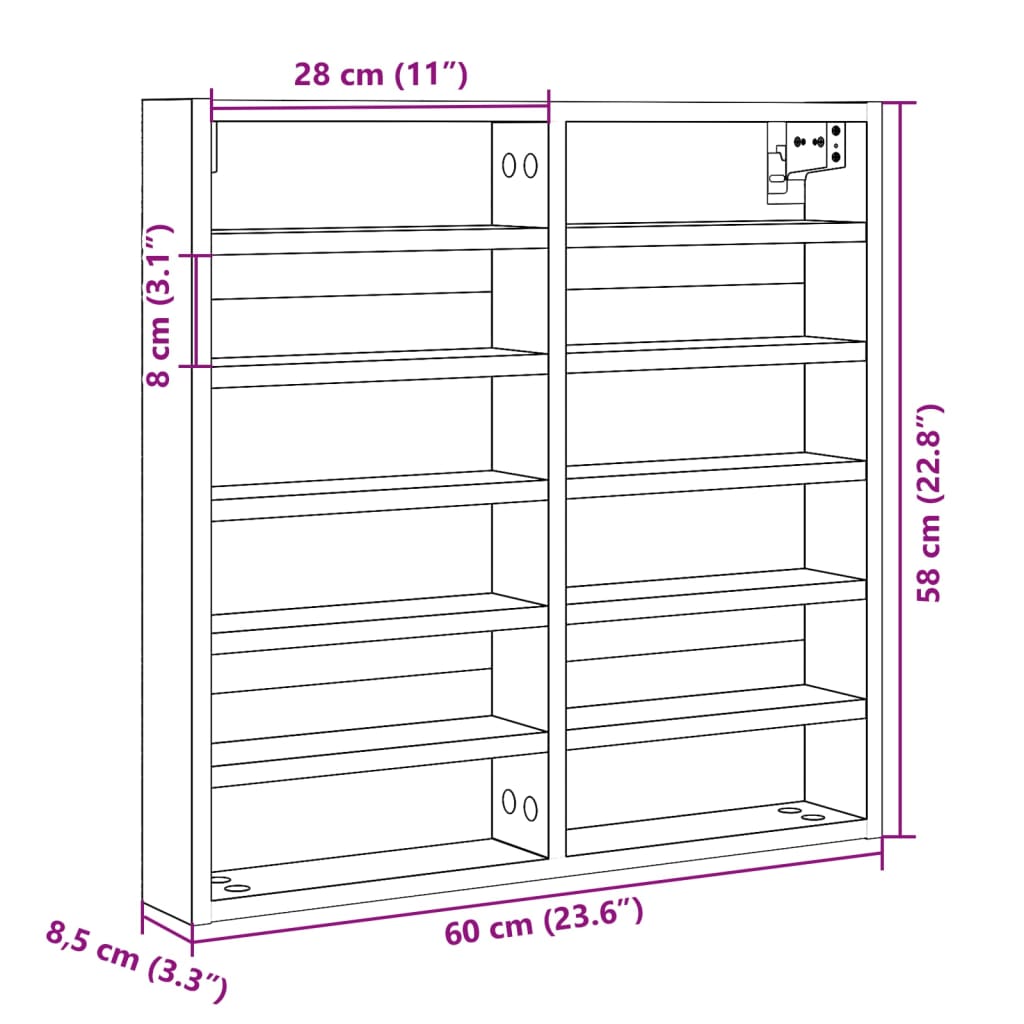 Armário vitrine 60x8,5x58 cm derivados madeira carvalho fumado