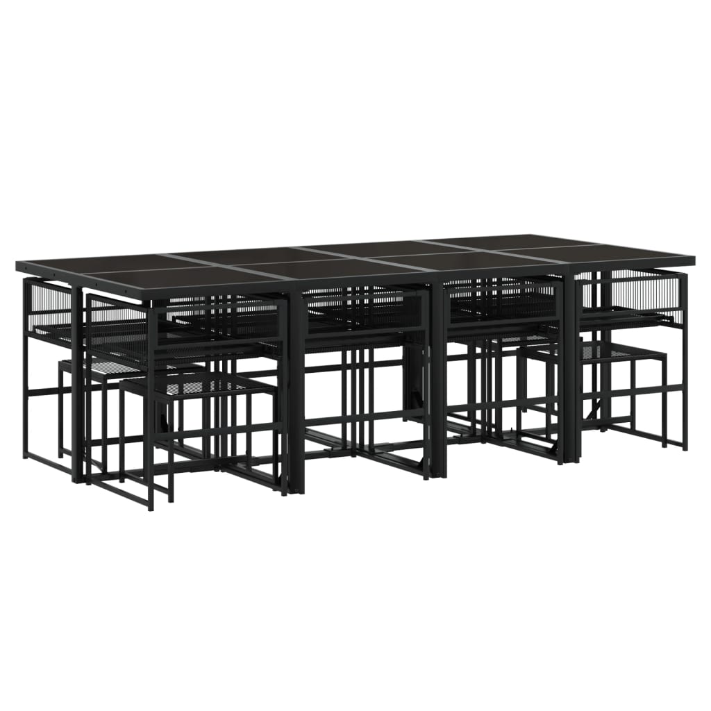 13 pcs conjunto de jantar p/jardim com almofadões vime PE preto