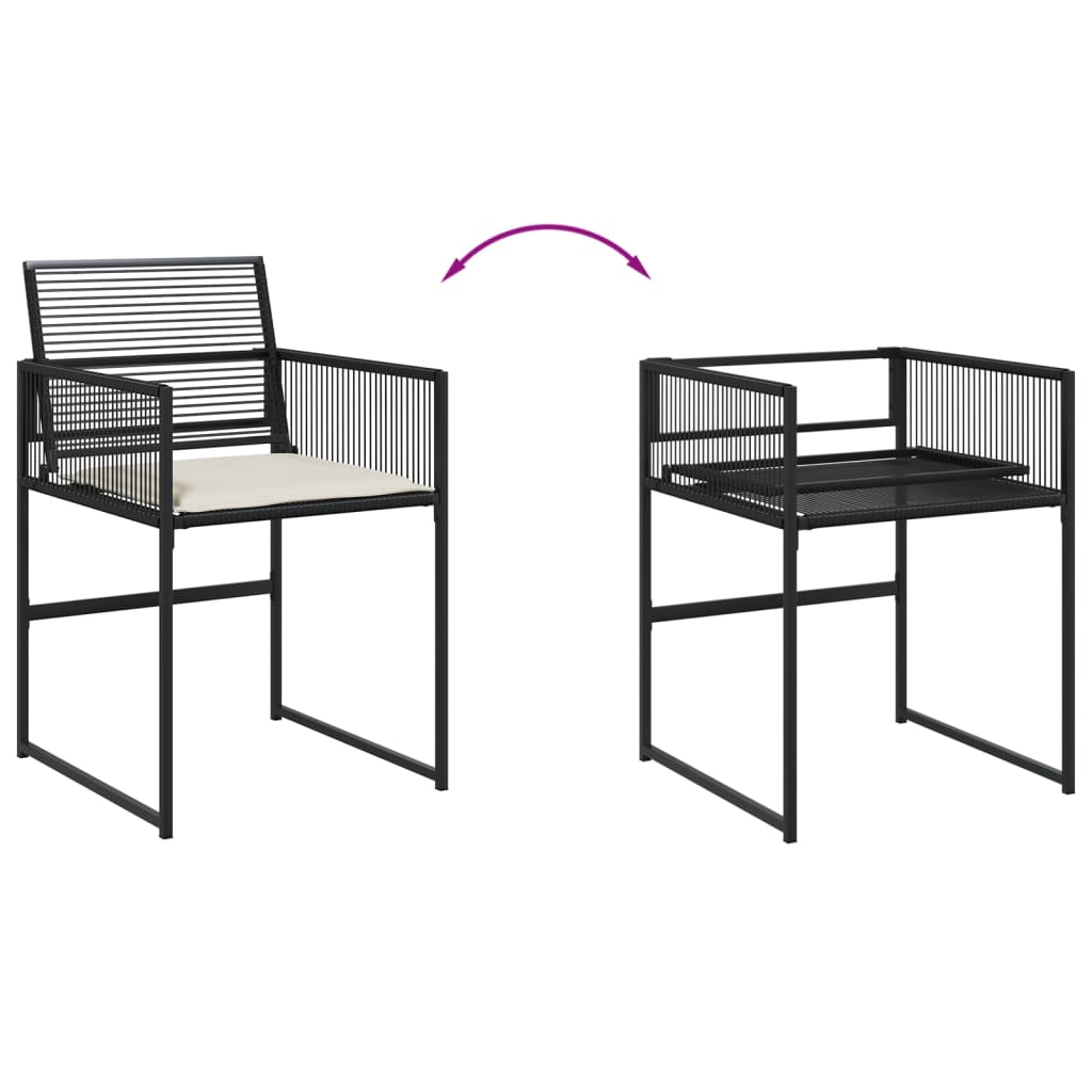 11 pcs conjunto de jantar p/ jardim c/ almofadões vime PE preto