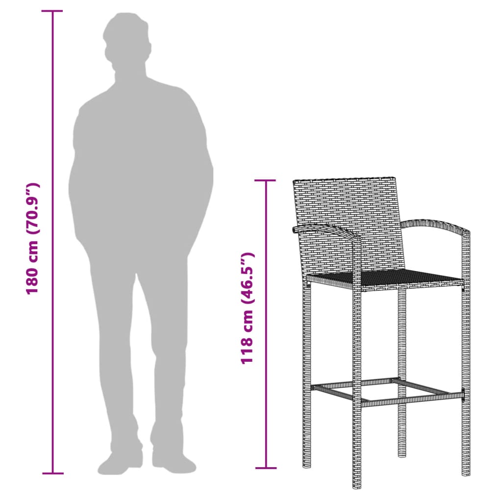 3 pcs conjunto de bar p/ jardim acácia maciça/vime PE cinzento