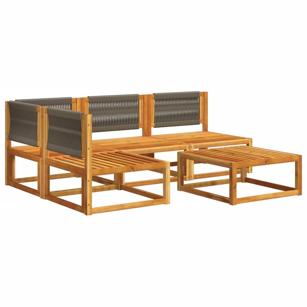 Conjunto de sofás de jardim  de 5 peças com almofadas de madeira de acácia e corda