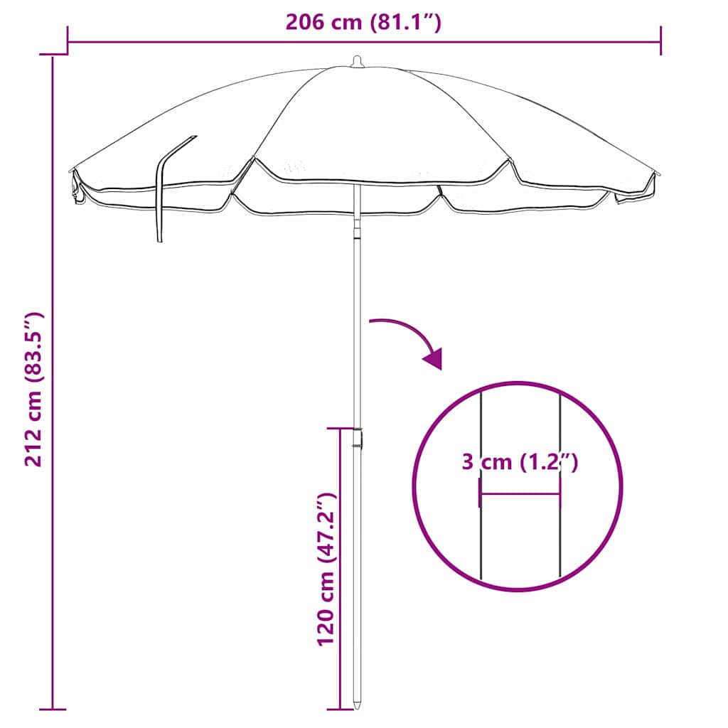 Parasol de Praia Verde 206 x 206 x 212 cm Poliéster e Metal