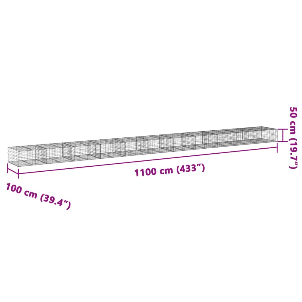 Cesto gabião com cobertura 1100x100x50 cm ferro galvanizado