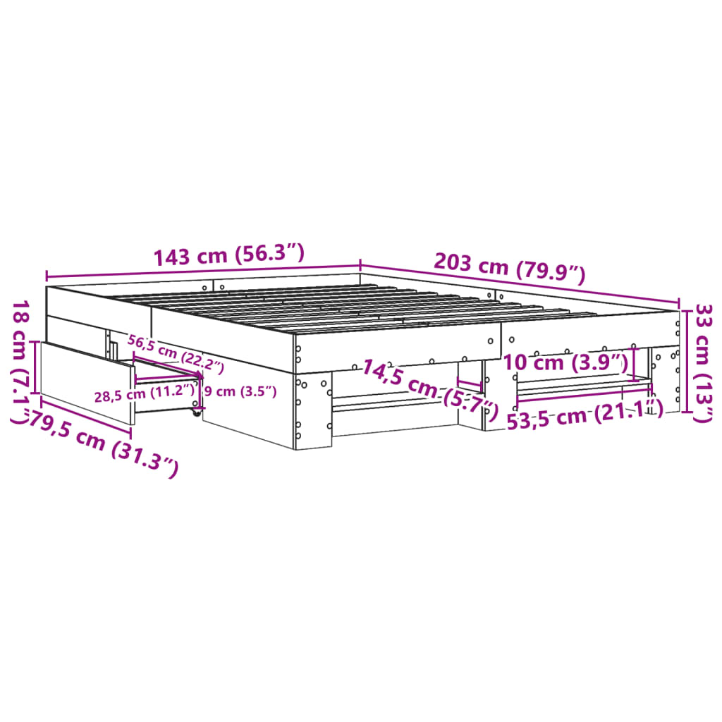 Estrutura de cama 140x200 cm derivados de madeira cinza cimento