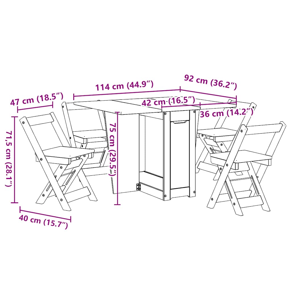 5 pcs conj. jantar dobrável Corona madeira pinho castanho-mel