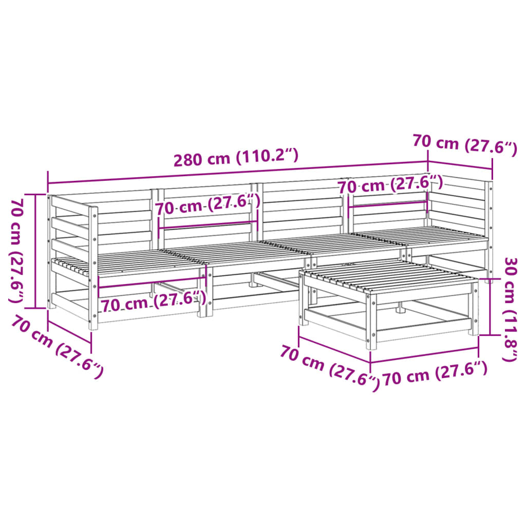 5 pcs conjunto de sofás para jardim madeira de pinho maciça