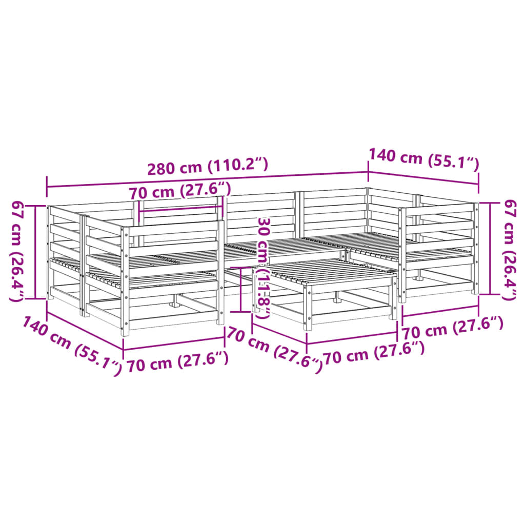 7 pcs conjunto de sofás para jardim madeira de pinho maciça