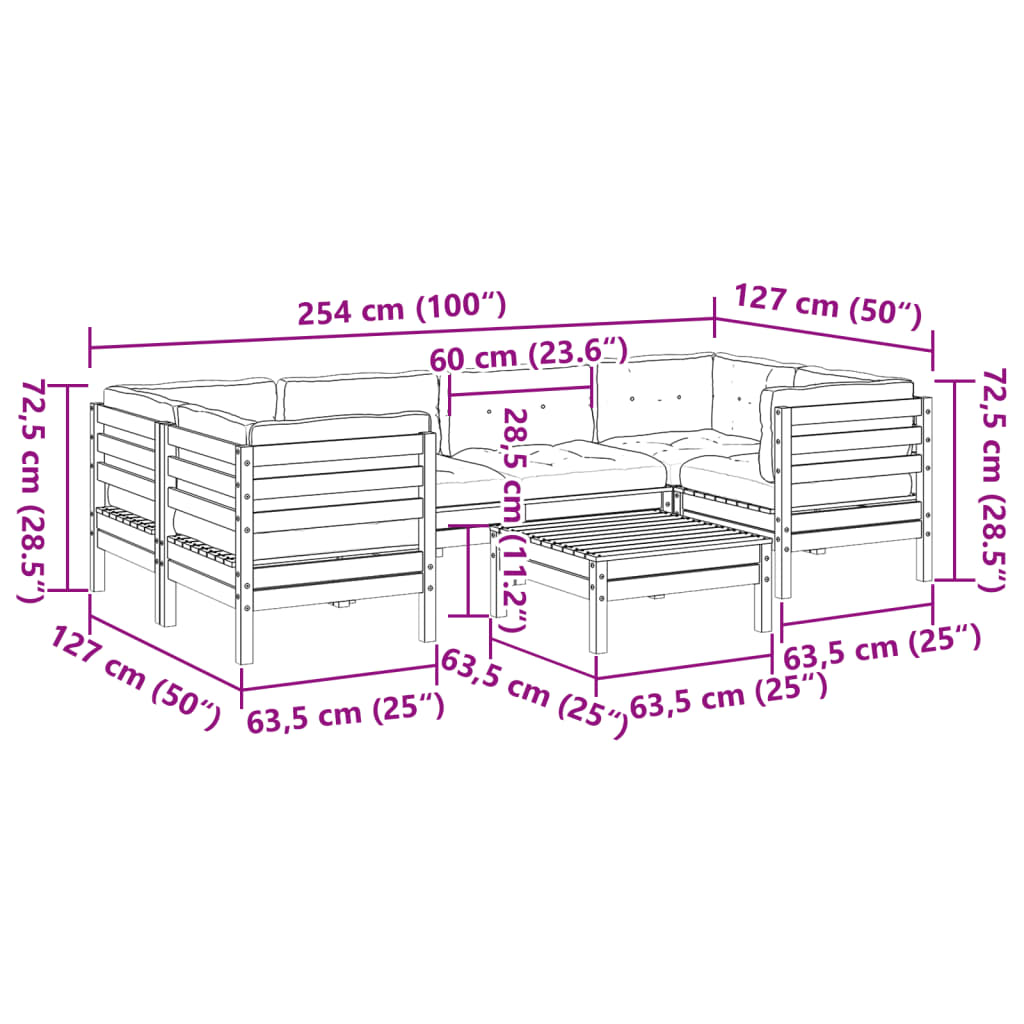 7 pcs conj. sofás jardim c/ almofadões madeira abeto-de-douglas
