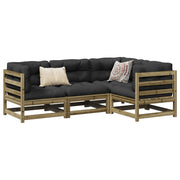 4 pcs conjunto sofás p/ jardim com almofadões pinho impregnado