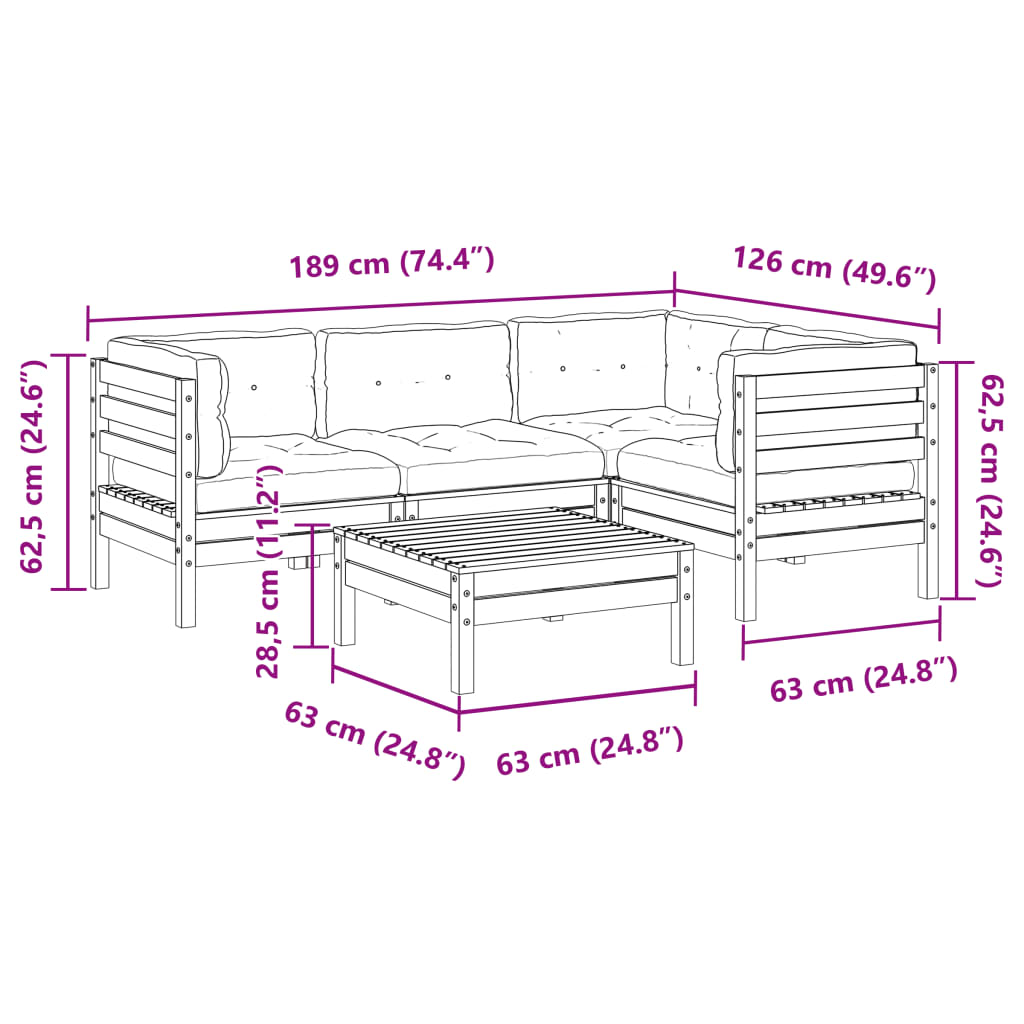 5pcs conj. sofás jardim + almofadões pinho maciço castanho-mel