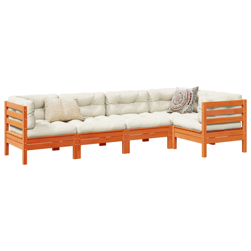 5pcs conj. sofás jardim + almofadões pinho maciço castanho-mel