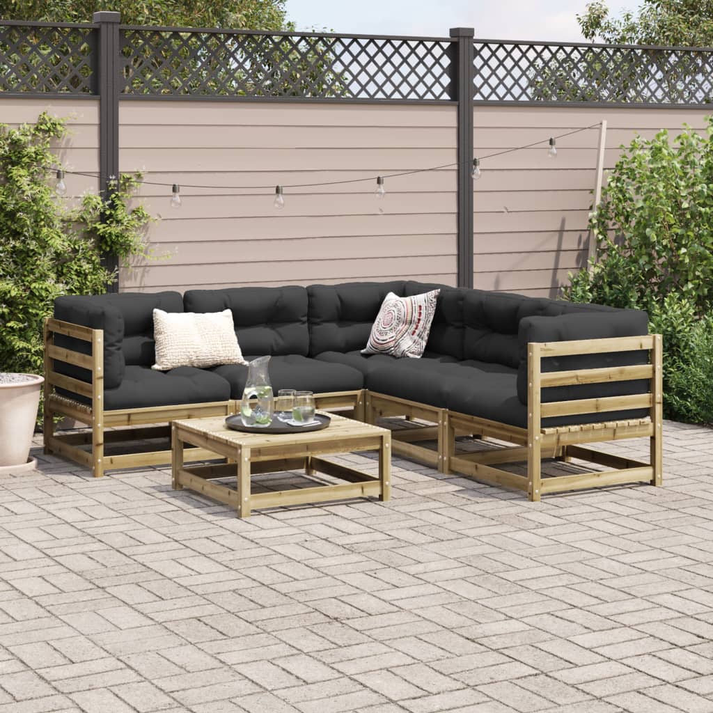 6 pcs conjunto sofás de jardim c/ almofadões pinho impregnado