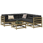 6 pcs conjunto sofás de jardim c/ almofadões pinho impregnado