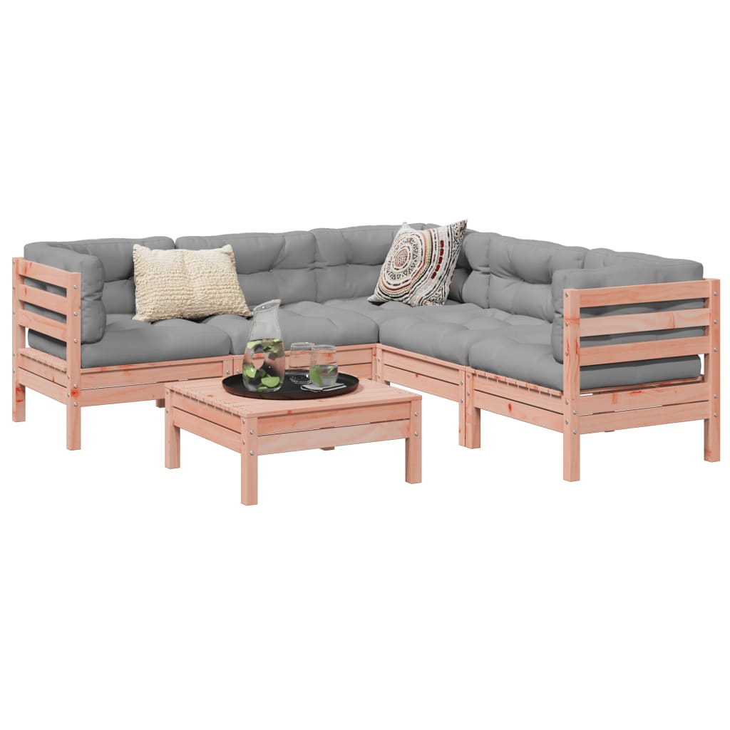 6 pcs conj. sofás jardim c/ almofadões madeira abeto-de-douglas