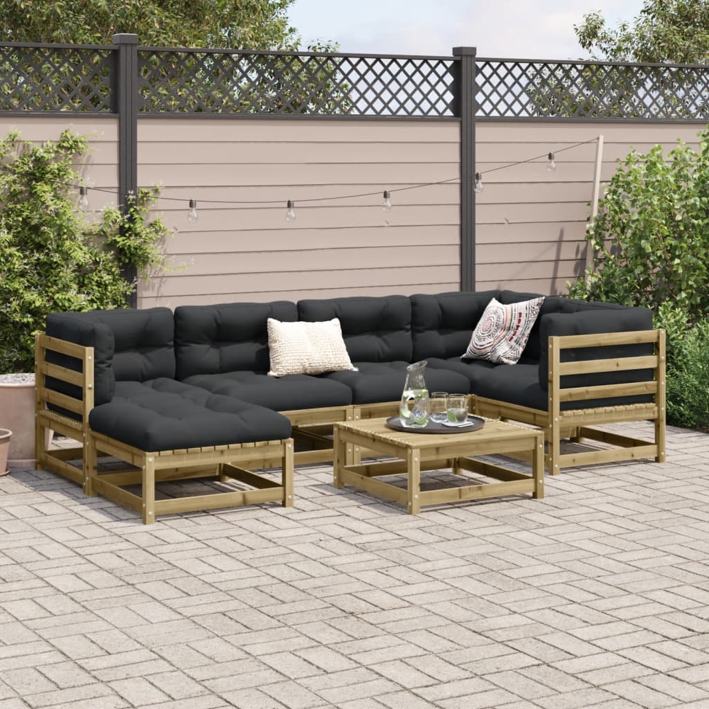 7 pcs conjunto sofás de jardim c/ almofadões pinho impregnado