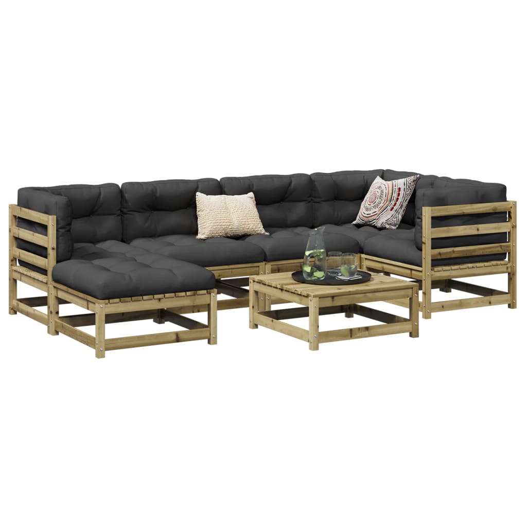 7 pcs conjunto sofás de jardim c/ almofadões pinho impregnado