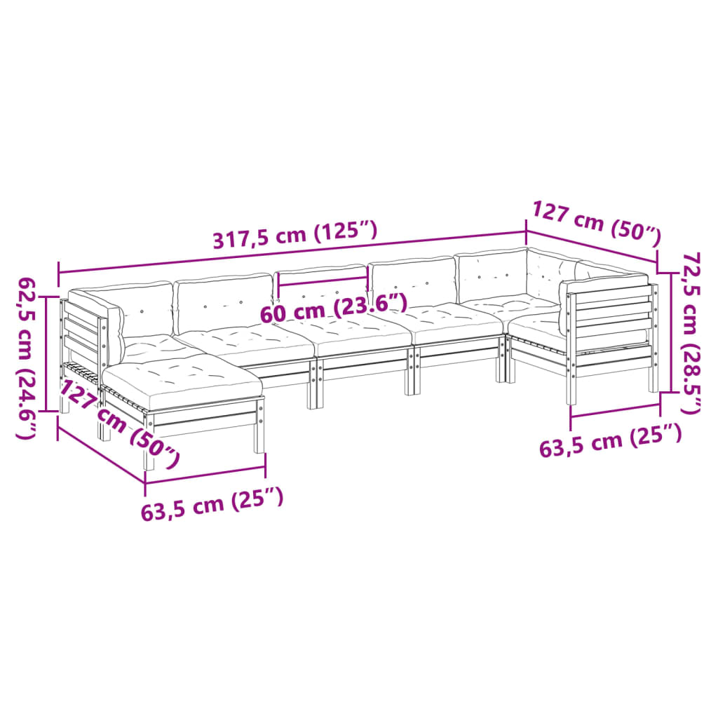 7 pcs conj. sofás jardim c/ almofadões madeira abeto-de-douglas