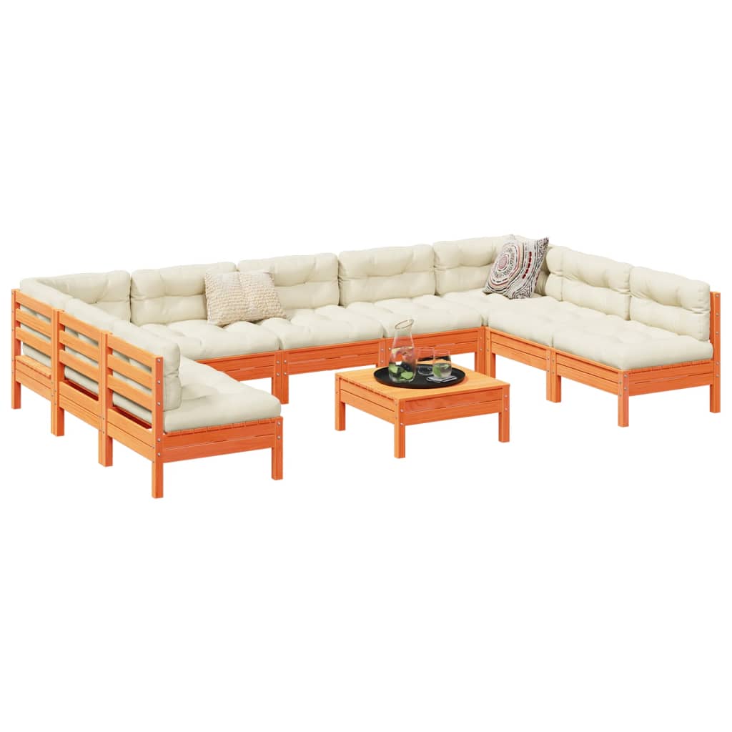 10pcs conj. sofás jardim c/almofadões pinho maciço castanho mel