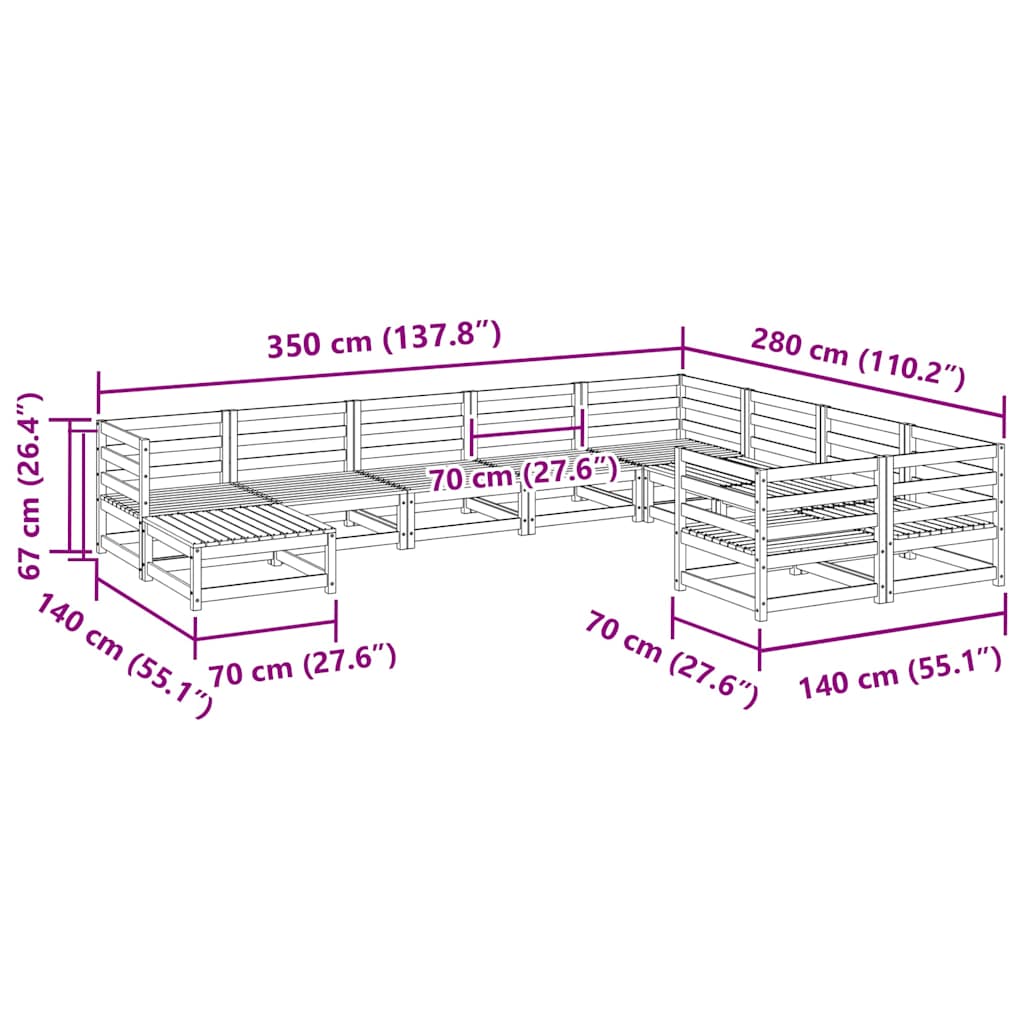 10 pcs conjunto sofás de jardim madeira de pinho maciço