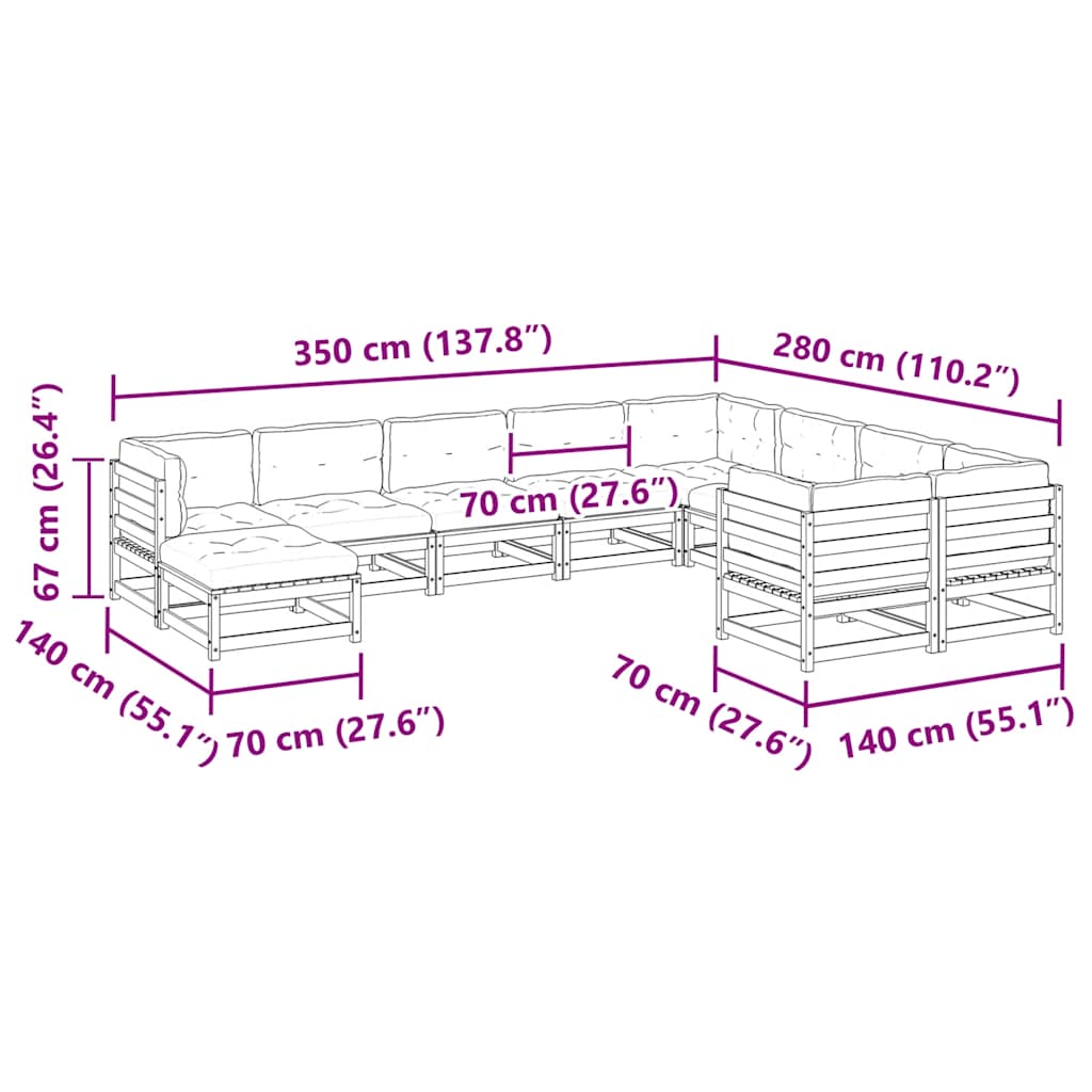10pcs conj. sofás jardim c/almofadões pinho maciço castanho mel