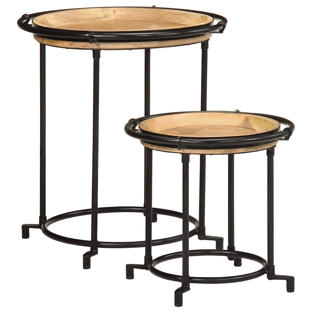 2 pcs Conjunto de mesa de apoio madeira de mangueira maciça