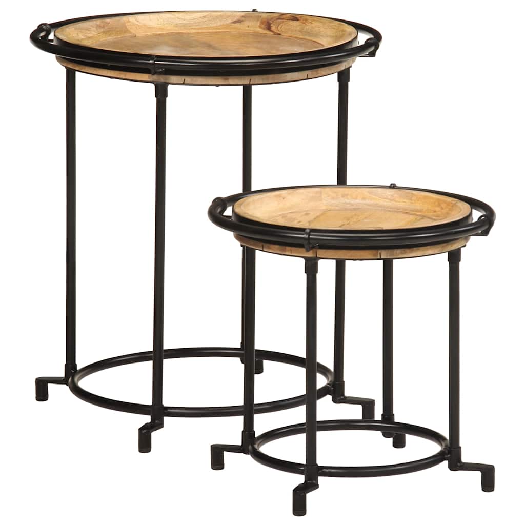 2 pcs Conjunto de mesa de apoio madeira de mangueira maciça
