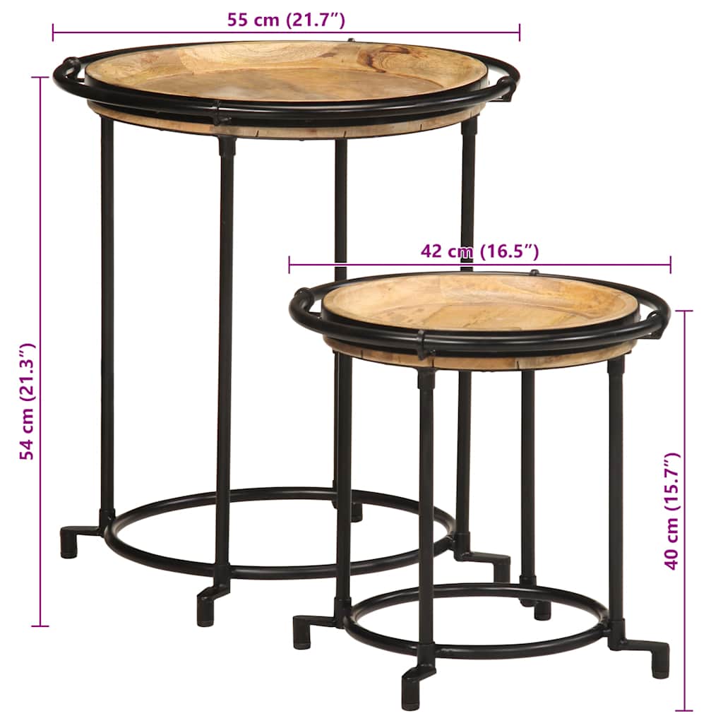 2 pcs Conjunto de mesa de apoio madeira de mangueira maciça