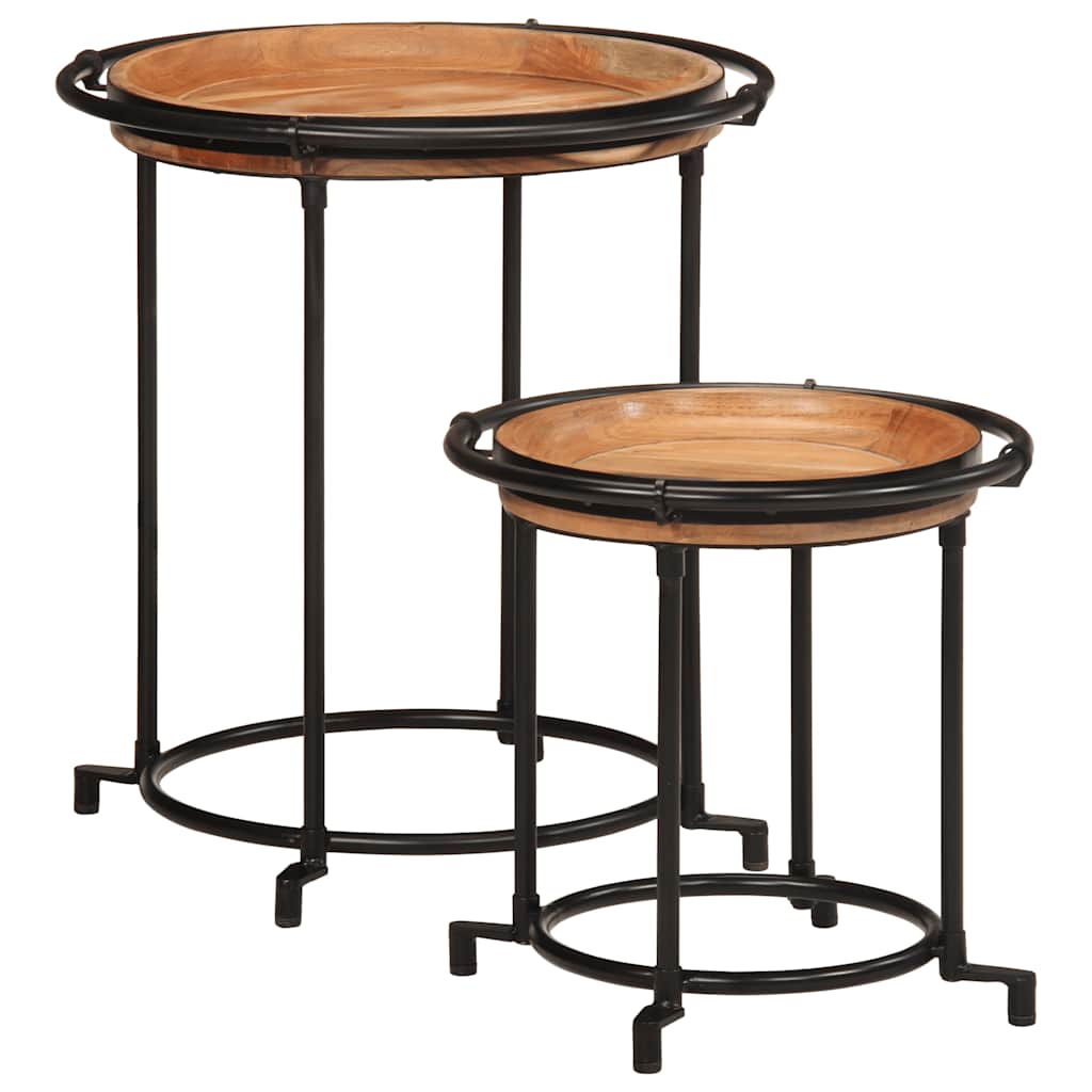 2 pcs Conjunto de mesa de apoio madeira de acácia maciça