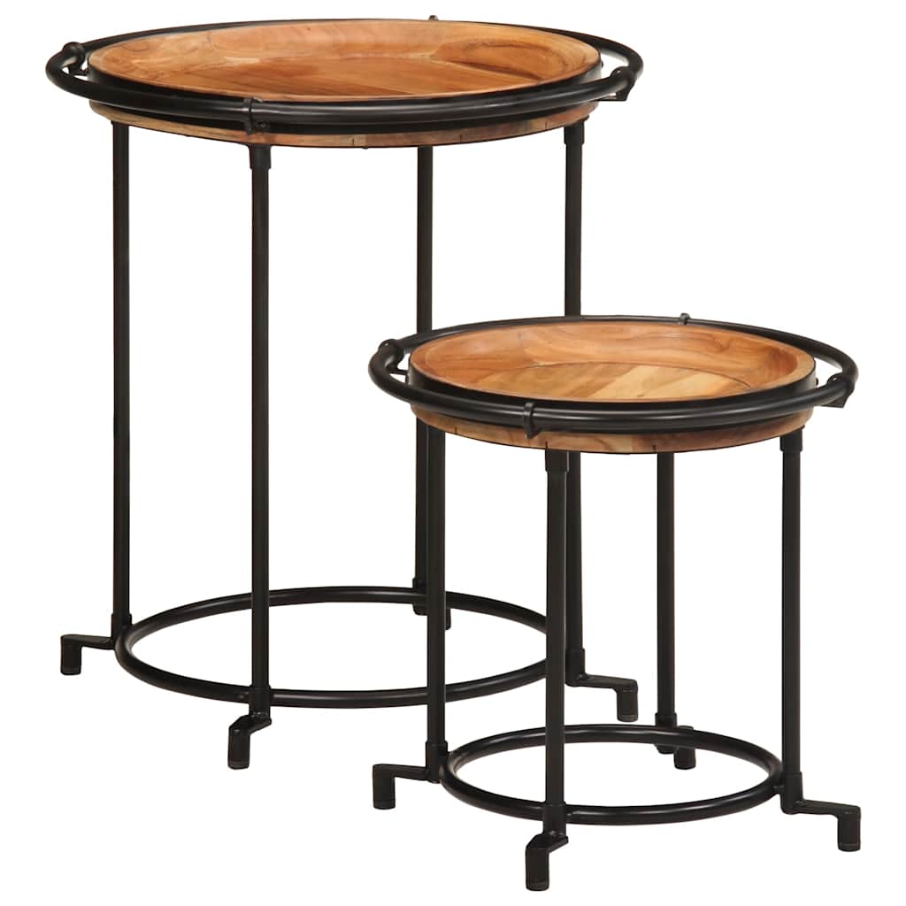 2 pcs Conjunto de mesa de apoio madeira de acácia maciça