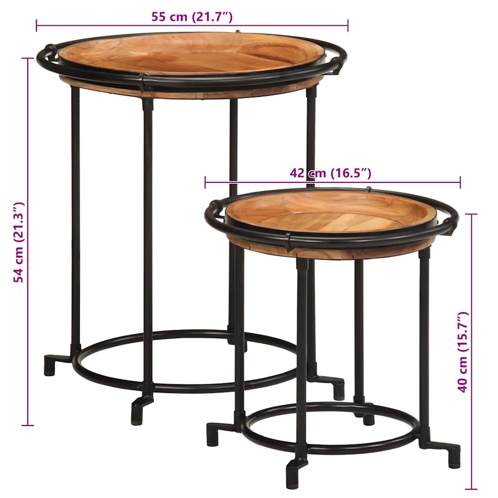 2 pcs Conjunto de mesa de apoio madeira de acácia maciça