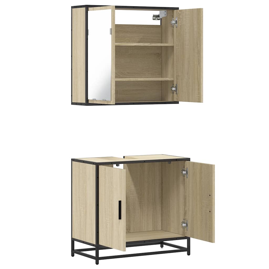 2 pcs conj. móveis casa banho derivados madeira carvalho sonoma