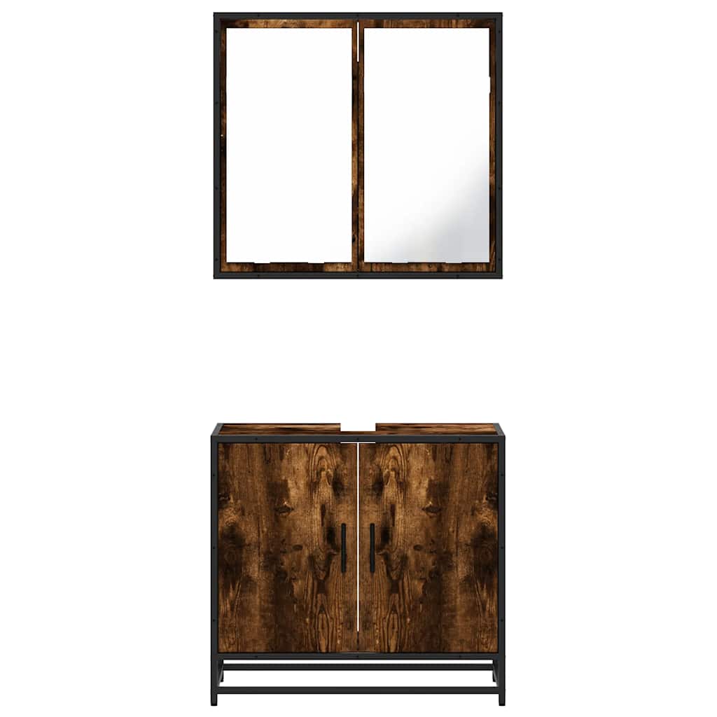 2 pcs conj. móveis casa de banho derivados madeira cor fumado