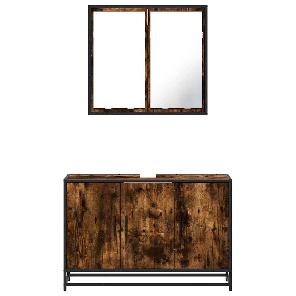 2 pcs conj. móveis casa de banho derivados madeira cor fumado