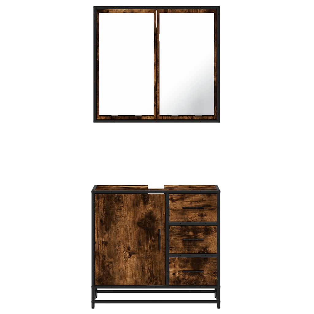 2 pcs conj. móveis casa de banho derivados madeira cor fumado