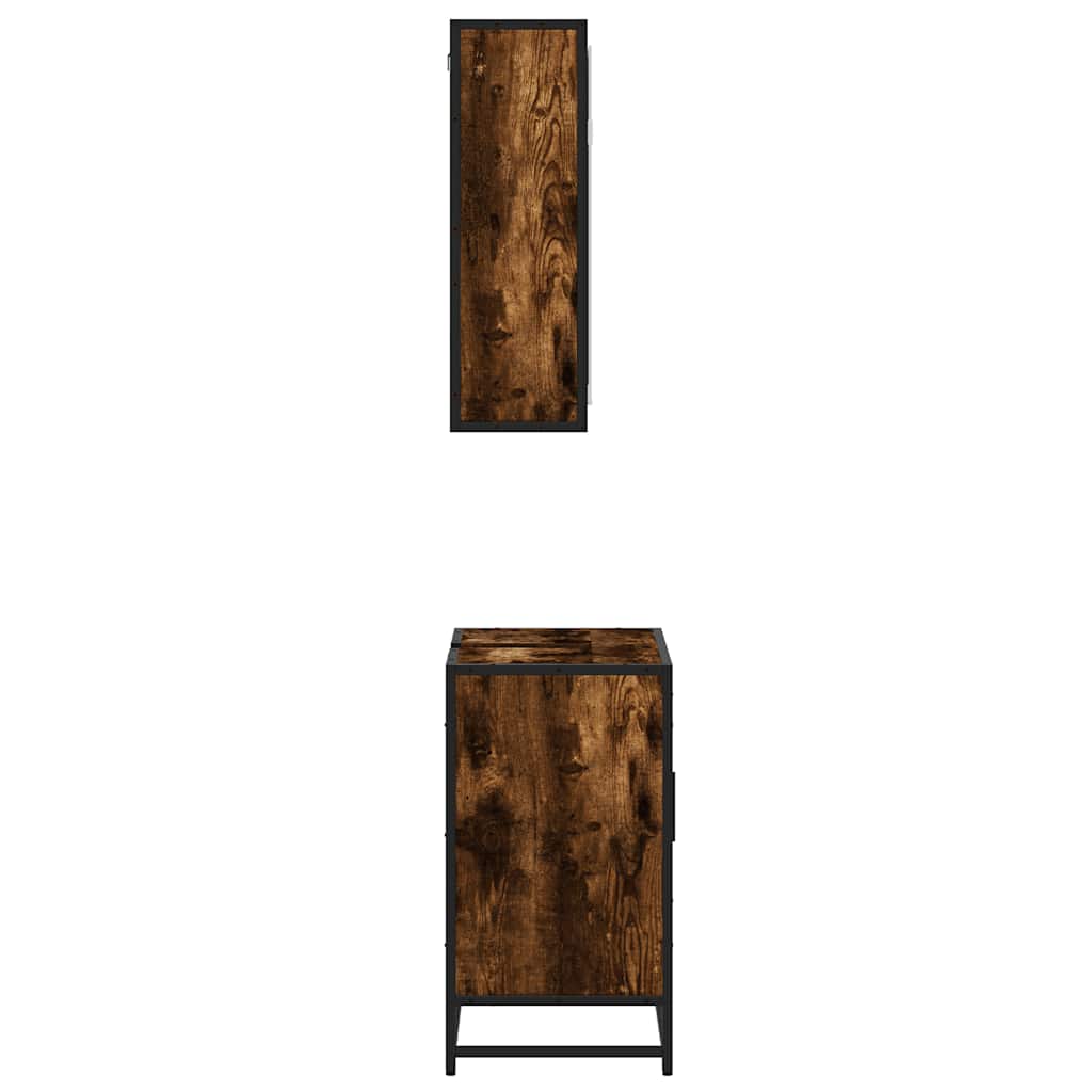 2 pcs conj. móveis casa de banho derivados madeira cor fumado