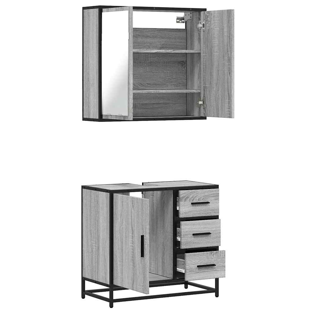 2 pcs conjunto móveis WC derivados de madeira sonoma cinza