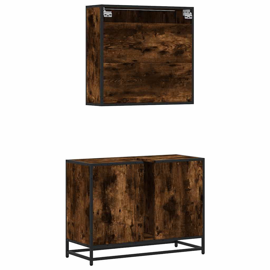 2 pcs conj. móveis casa de banho derivados madeira cor fumado