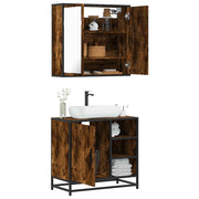 2 pcs conj. móveis casa de banho derivados madeira cor fumado