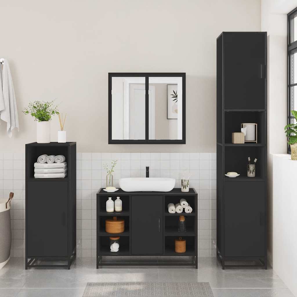 2 pcs conjunto móveis casa de banho derivados de madeira preto