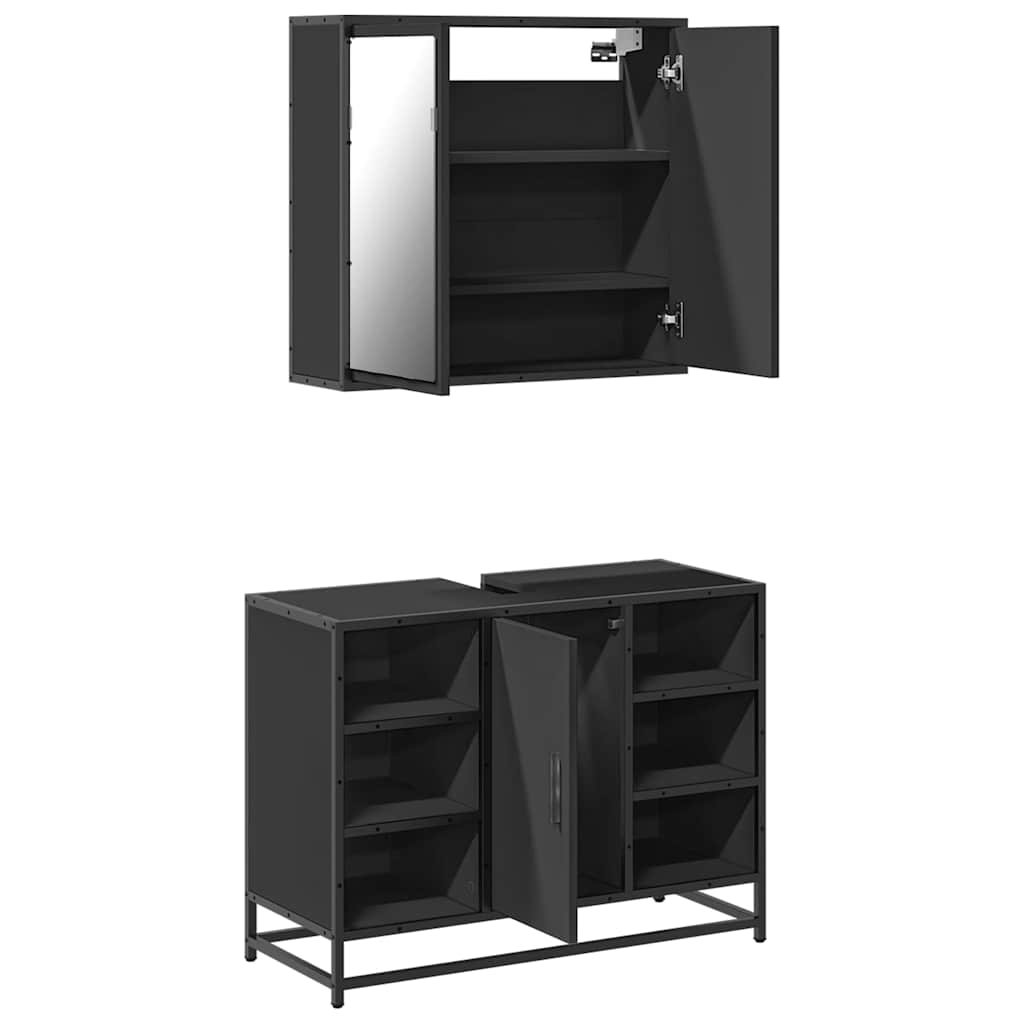 2 pcs conjunto móveis casa de banho derivados de madeira preto