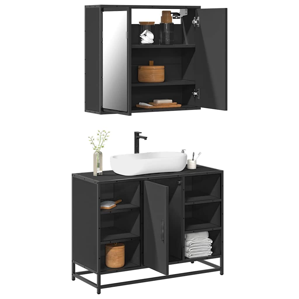 2 pcs conjunto móveis casa de banho derivados de madeira preto