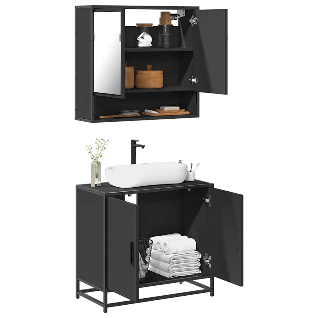 2 pcs conjunto móveis casa de banho derivados de madeira preto