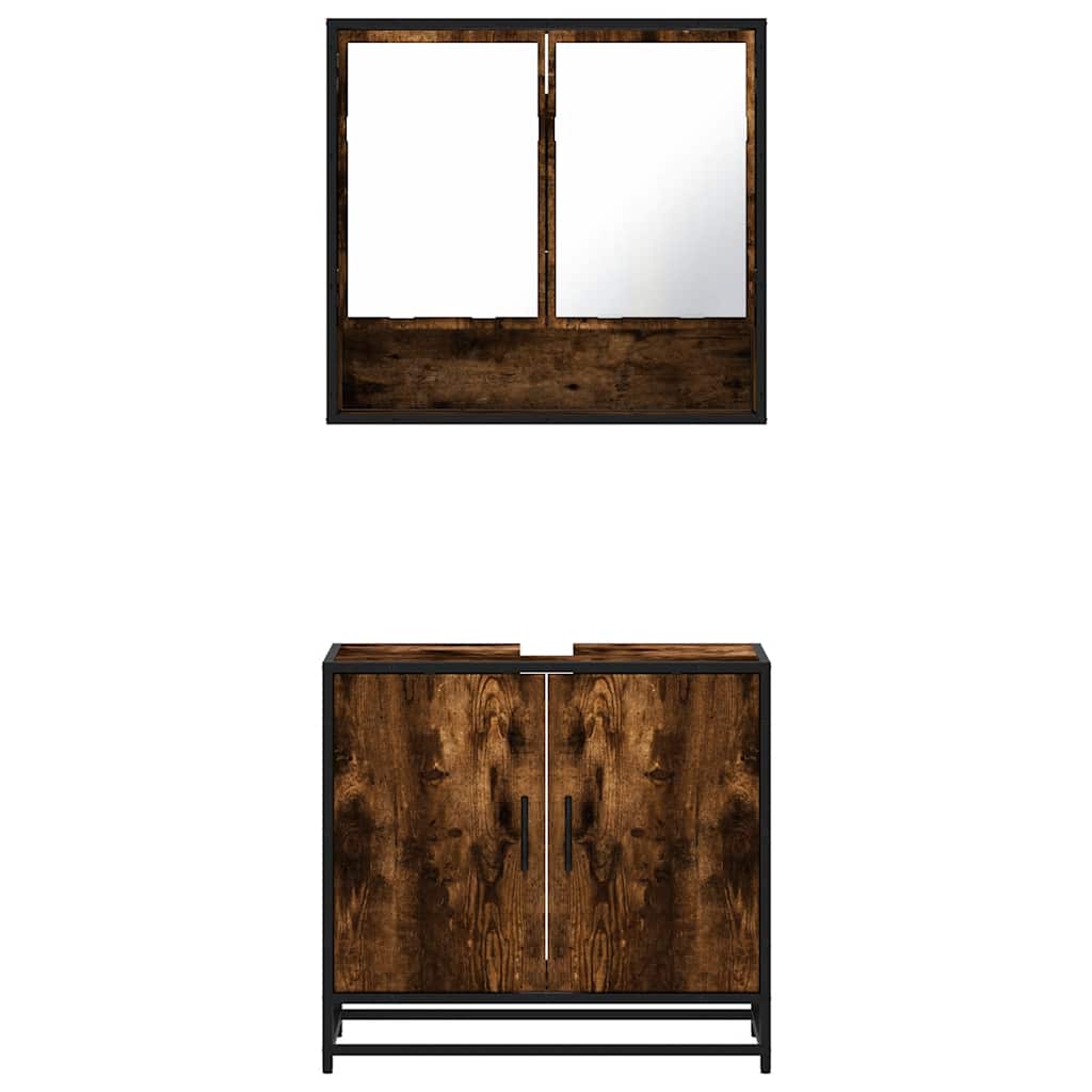 2 pcs conj. móveis casa de banho derivados madeira cor fumado