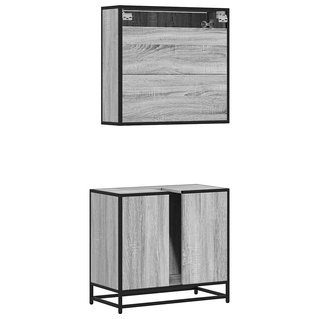 2 pcs conjunto móveis WC derivados de madeira sonoma cinza