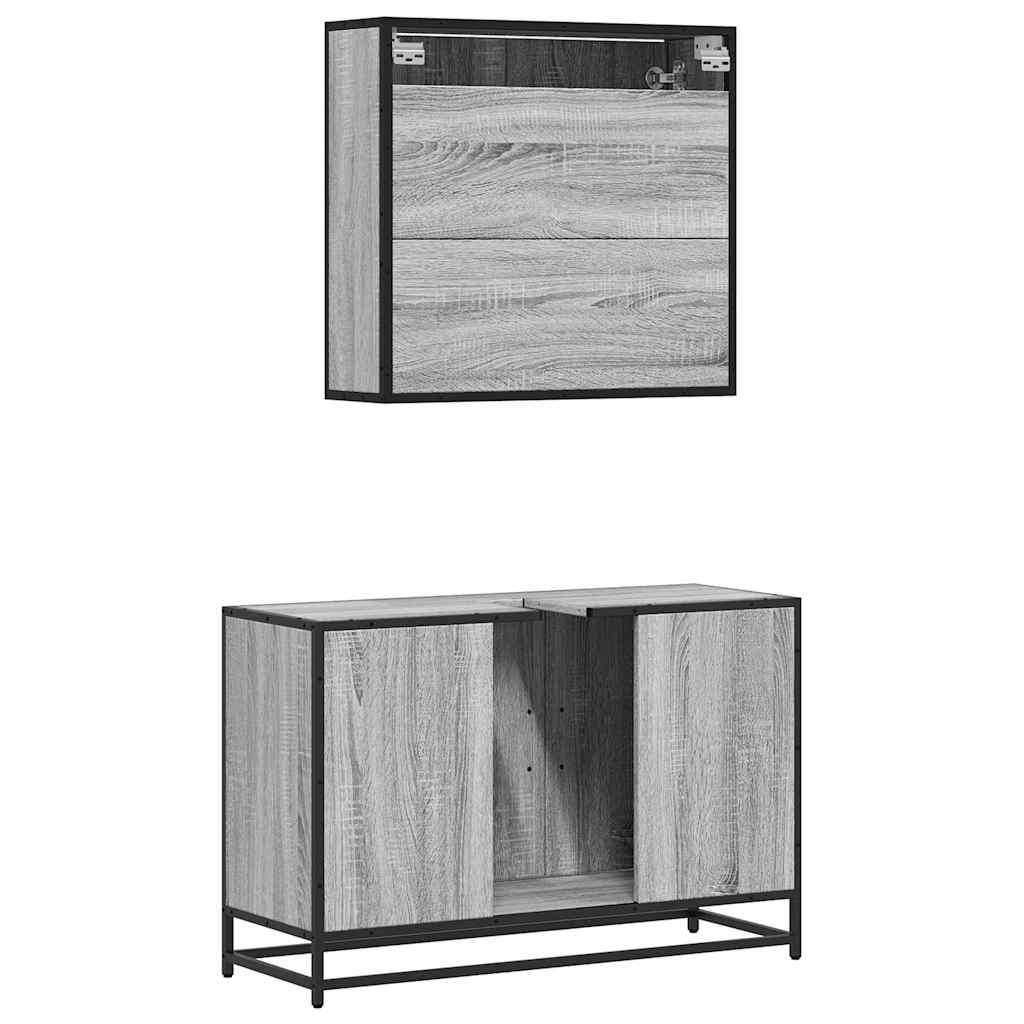 2 pcs conjunto móveis WC derivados de madeira sonoma cinza