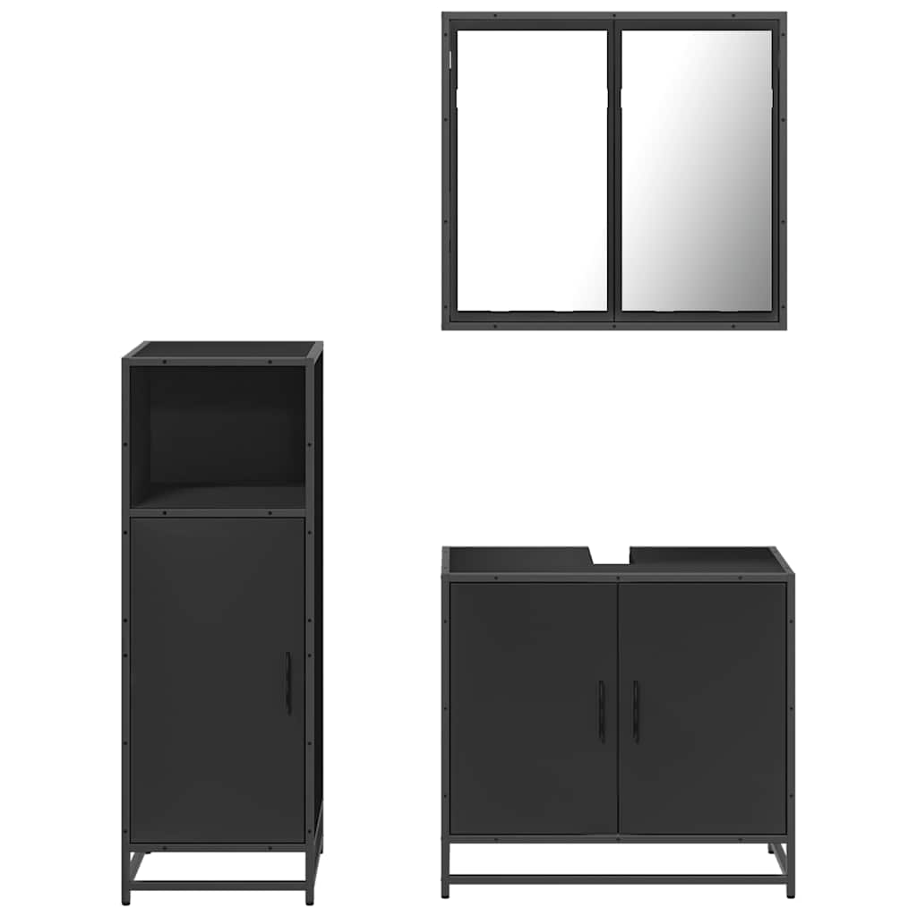 3 pcs conjunto móveis casa de banho derivados de madeira preto