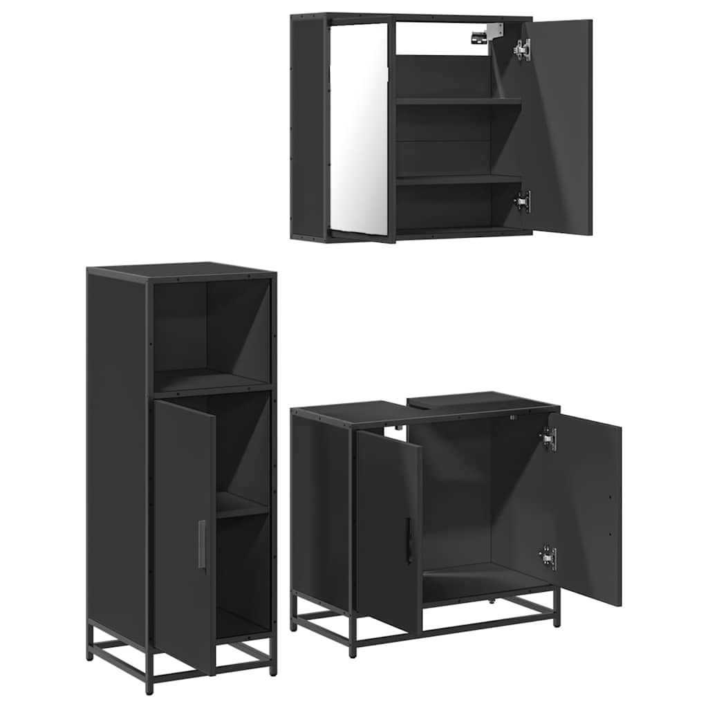 3 pcs conjunto móveis casa de banho derivados de madeira preto