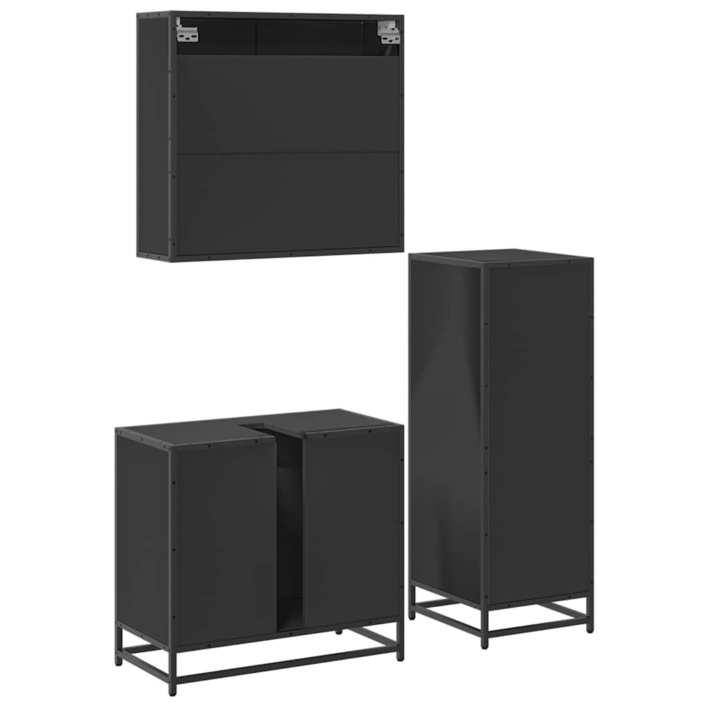 3 pcs conjunto móveis casa de banho derivados de madeira preto